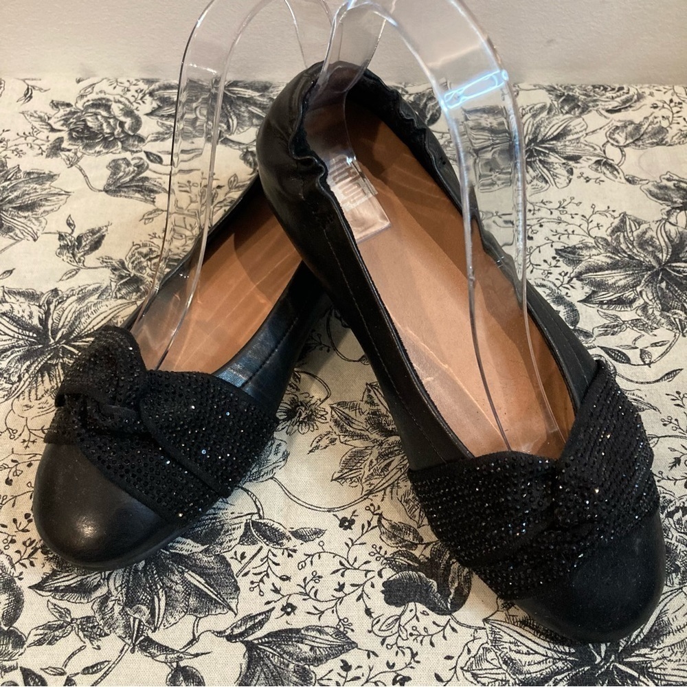 FITFLOP Sz 6 Twiss Crystal Sparkly Knot Leather Ballet Flats Slip On Shoes